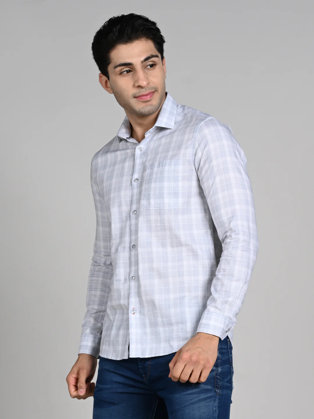 Full Sleeves Slim Fit White Structured Checks Shirt - Image 6