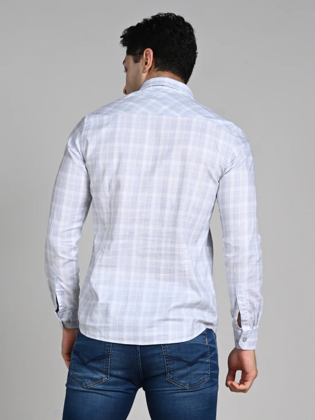 Full Sleeves Slim Fit White Structured Checks Shirt - Image 7