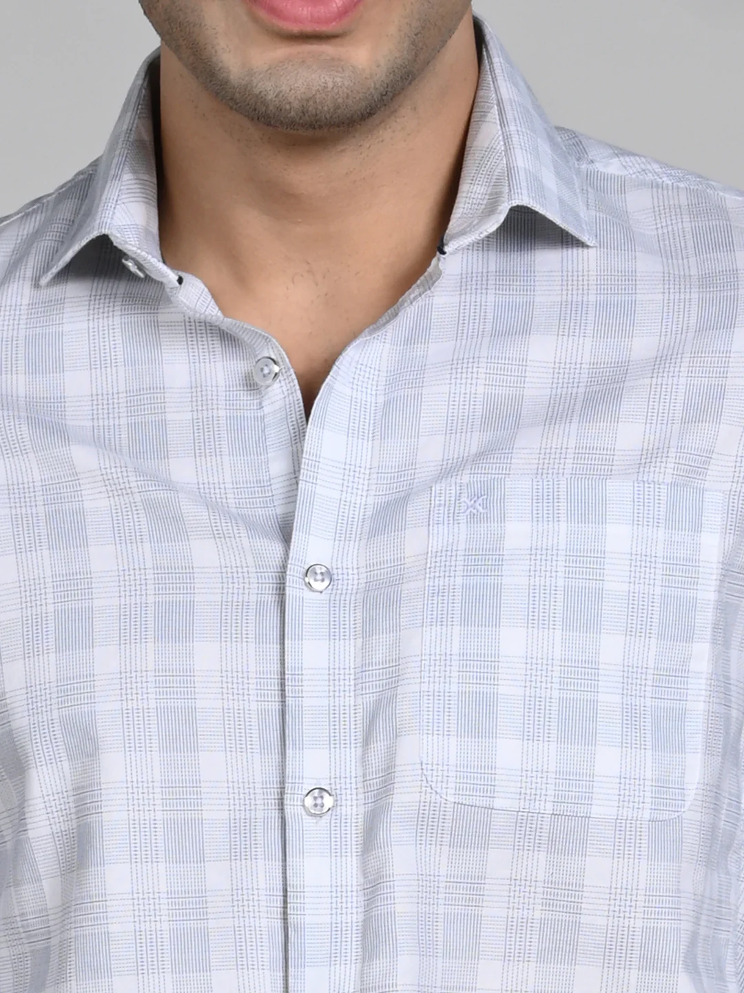 Full Sleeves Slim Fit White Structured Checks Shirt - Image 8