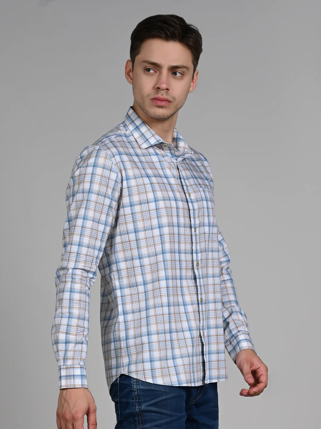 Full Sleeves Slim Fit White Classic Checks Shirt - Image 6
