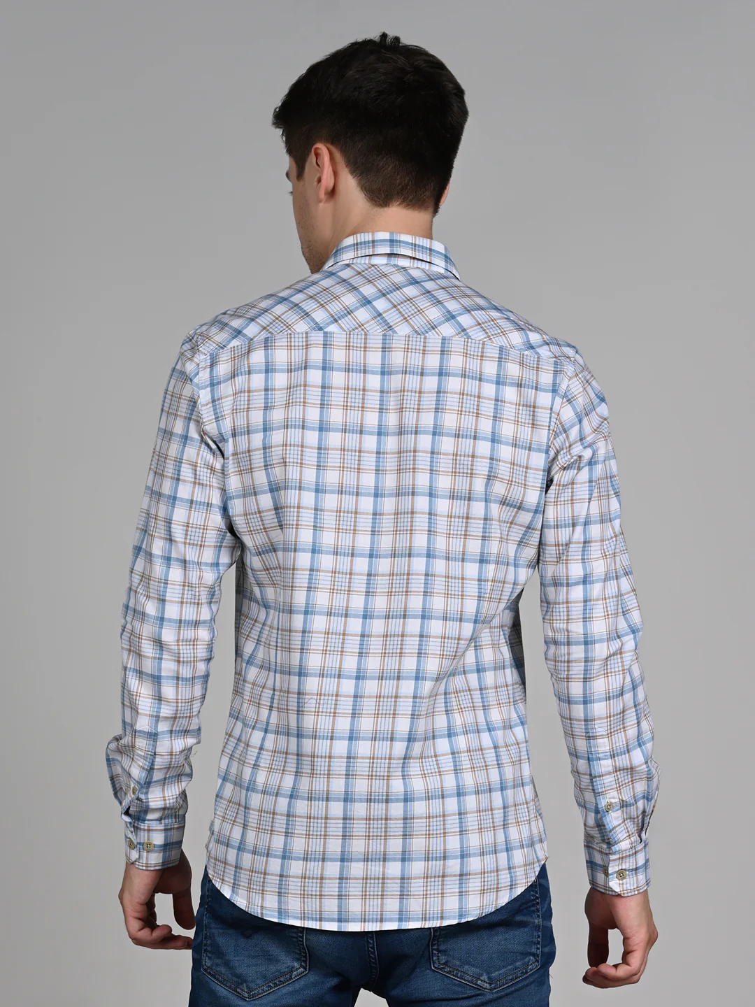 Full Sleeves Slim Fit White Classic Checks Shirt - Image 7