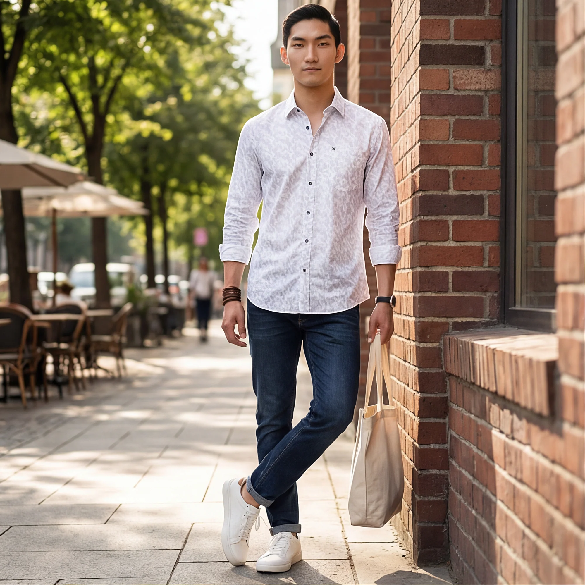 Full Sleeves SlimFit White All-Over Abstract Geometric Print Shirt