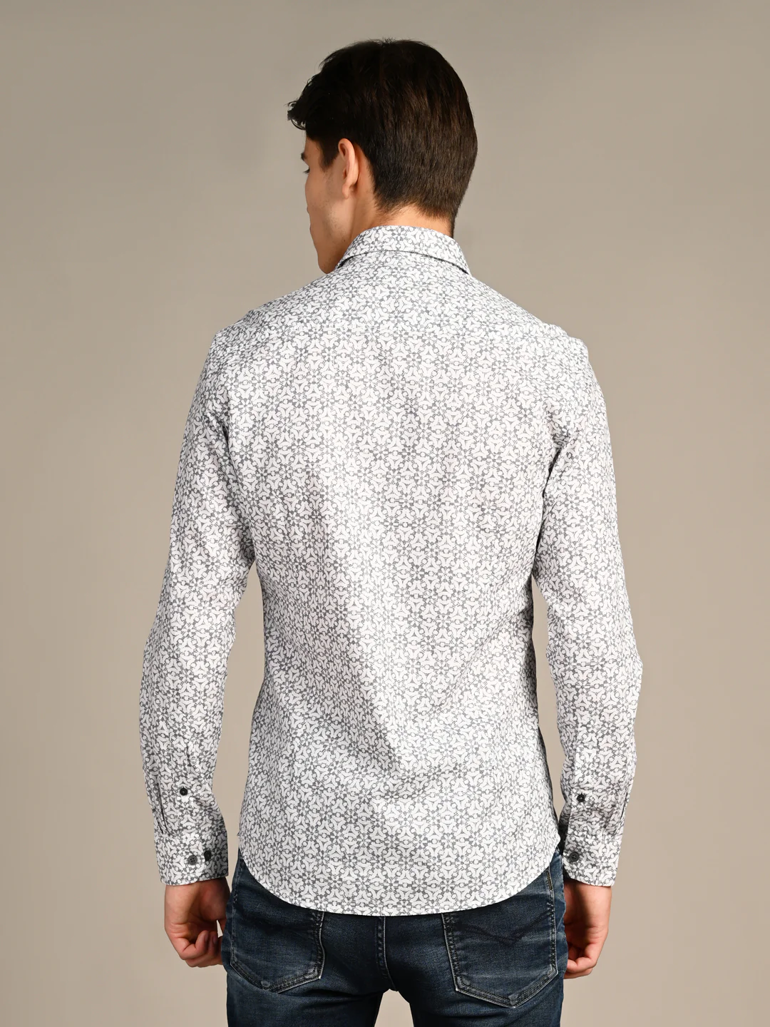 Full Sleeves Slim Fit Blue All Over Monogram Floral Satin Solid Shirt - Image 7