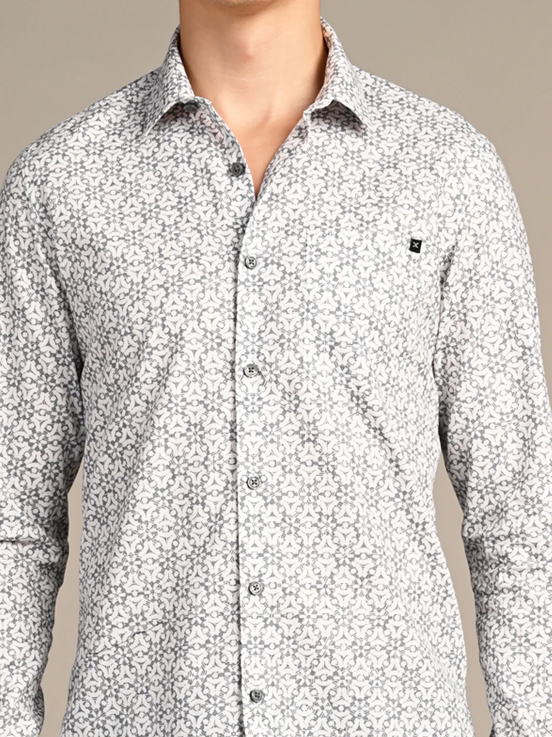 Full Sleeves Slim Fit Blue All Over Monogram Floral Satin Solid Shirt - Image 8