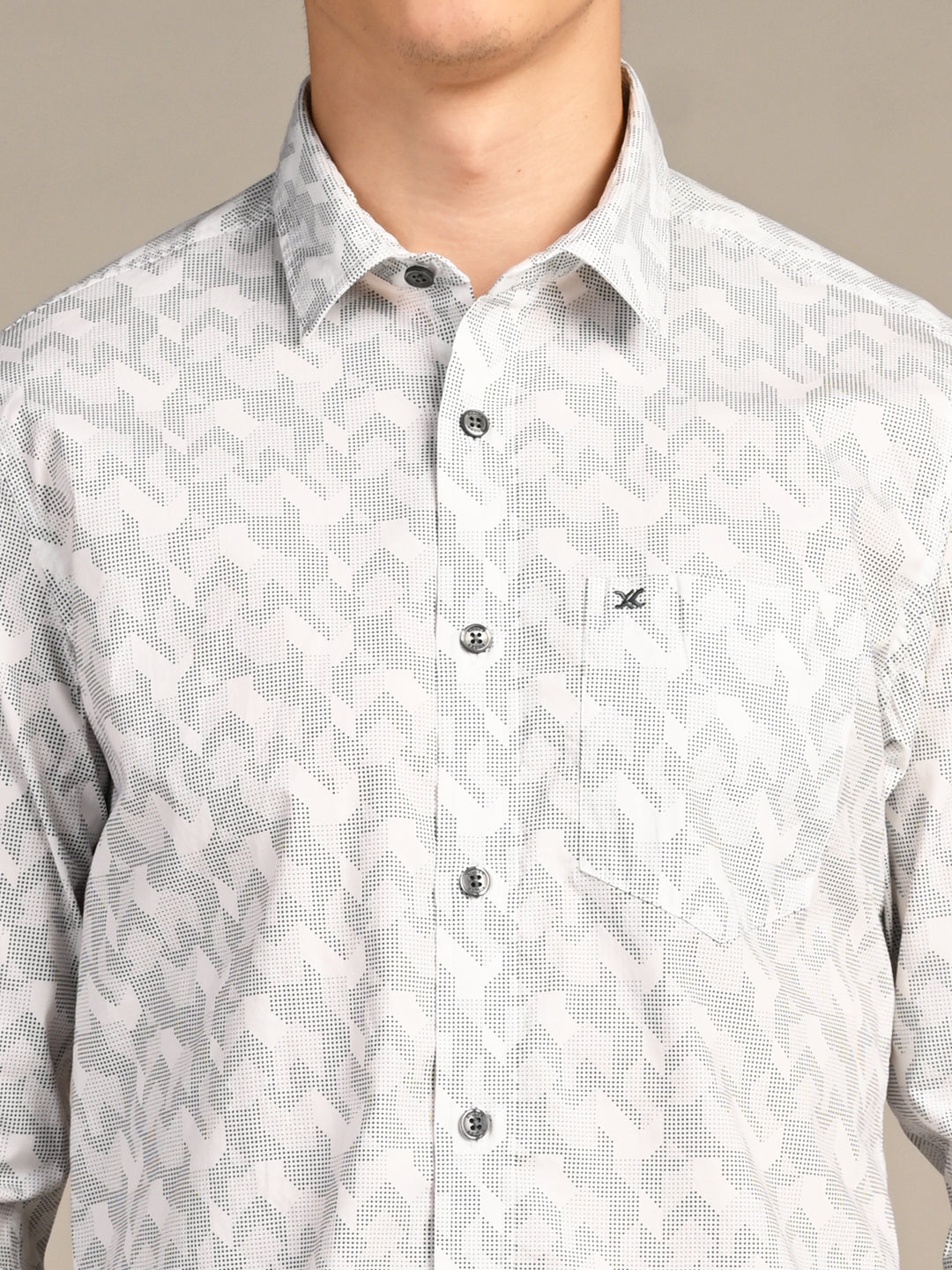 Full Sleeves SlimFit White All-Over Abstract Geometric Print Shirt - Image 8