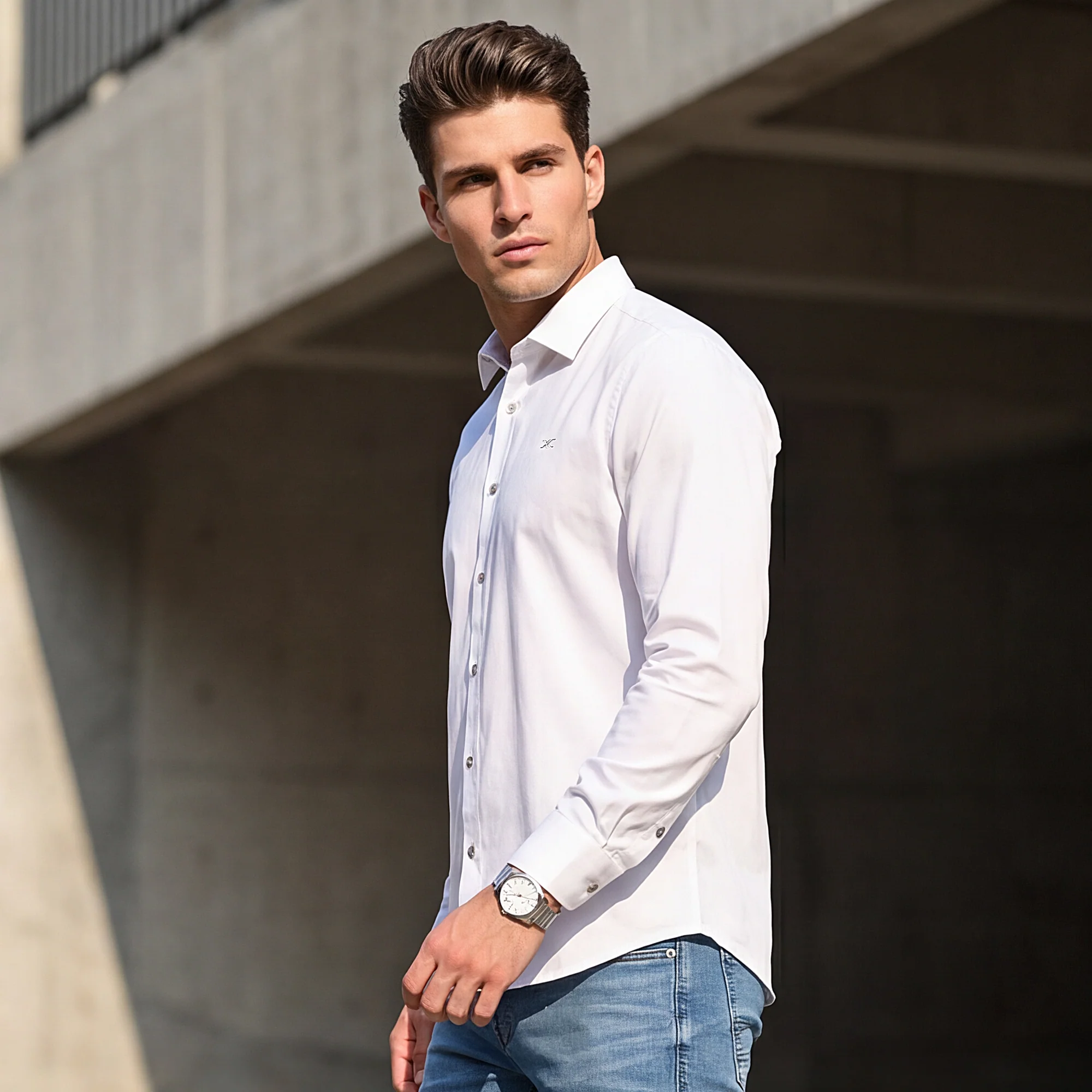 Full sleeves Slim Fit White Premium Satin Solid Shirt - Image 2