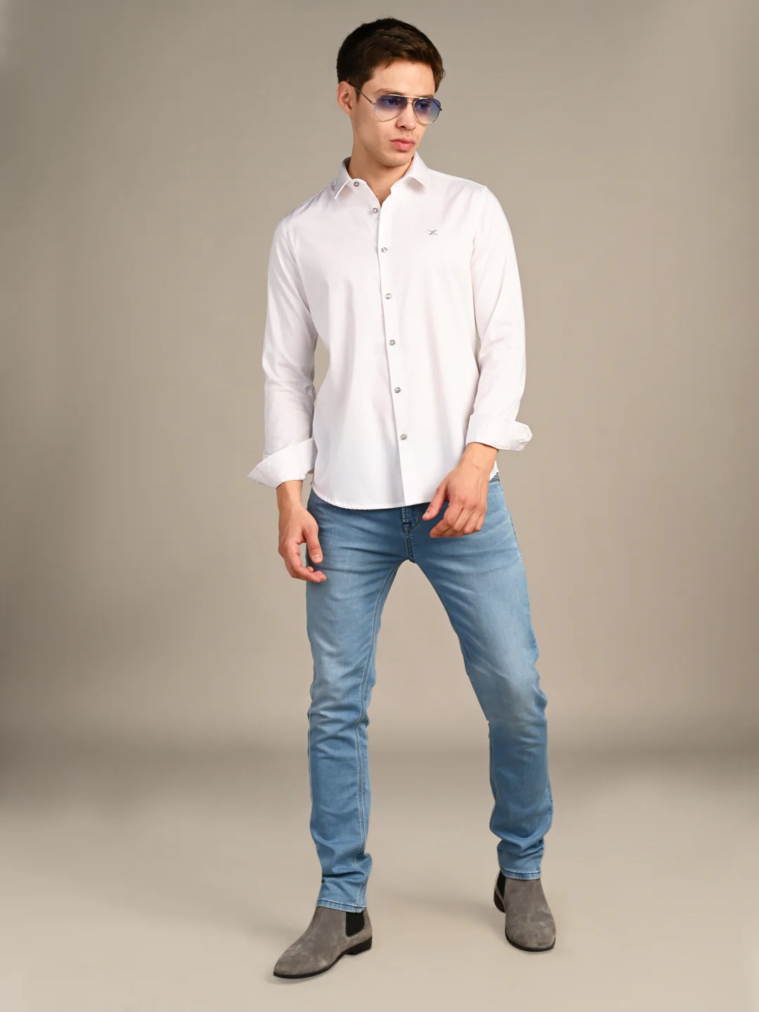 Full sleeves Slim Fit White Premium Satin Solid Shirt - Image 3