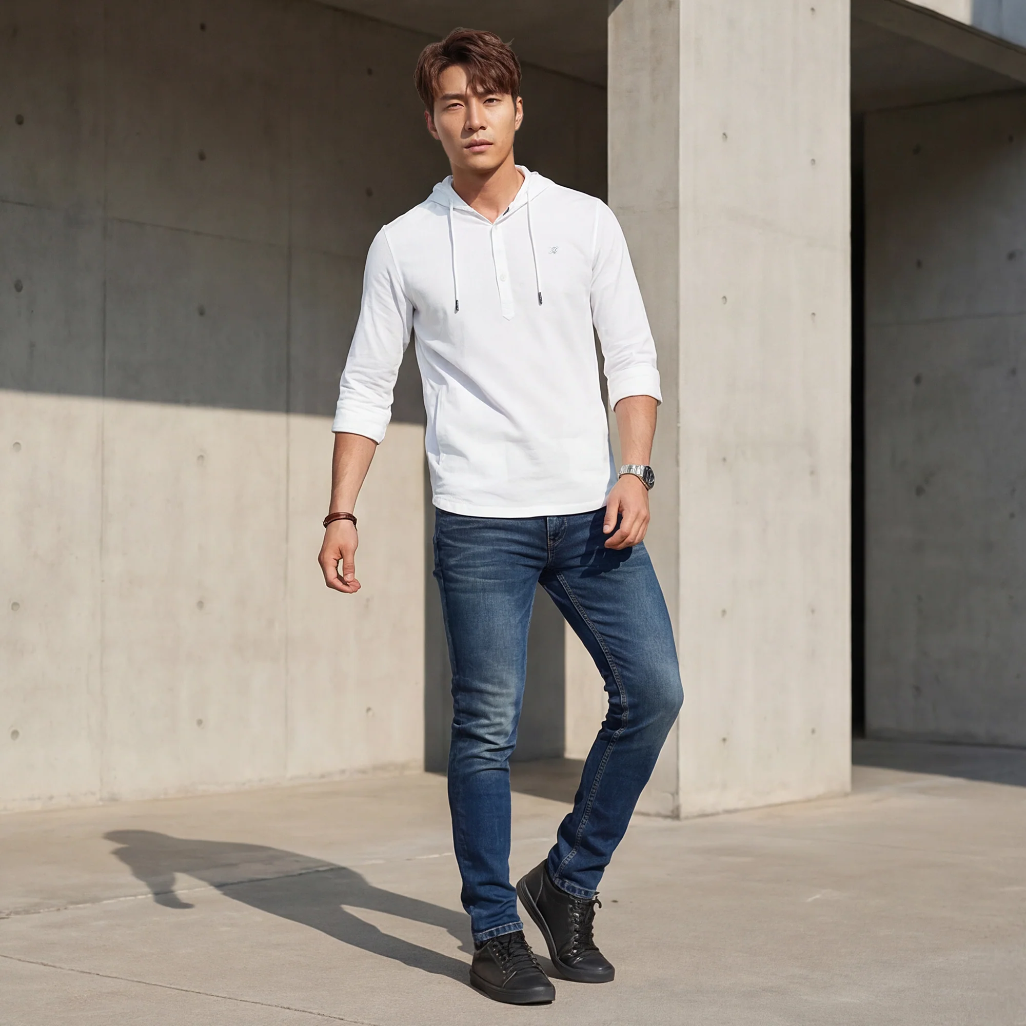 Full sleeves Slim Fit White Kurta Placket Hoodie Solid Shirt