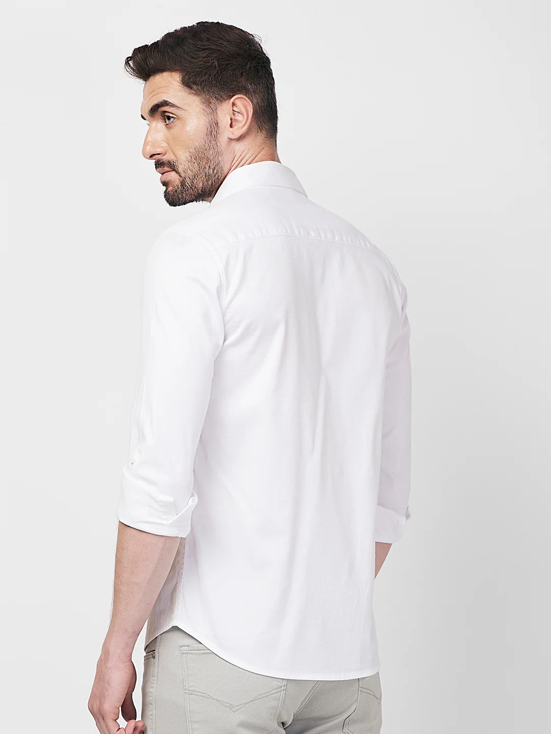 Full sleeves Slim Fit White Double Pocket Solid Shirt - Image 5