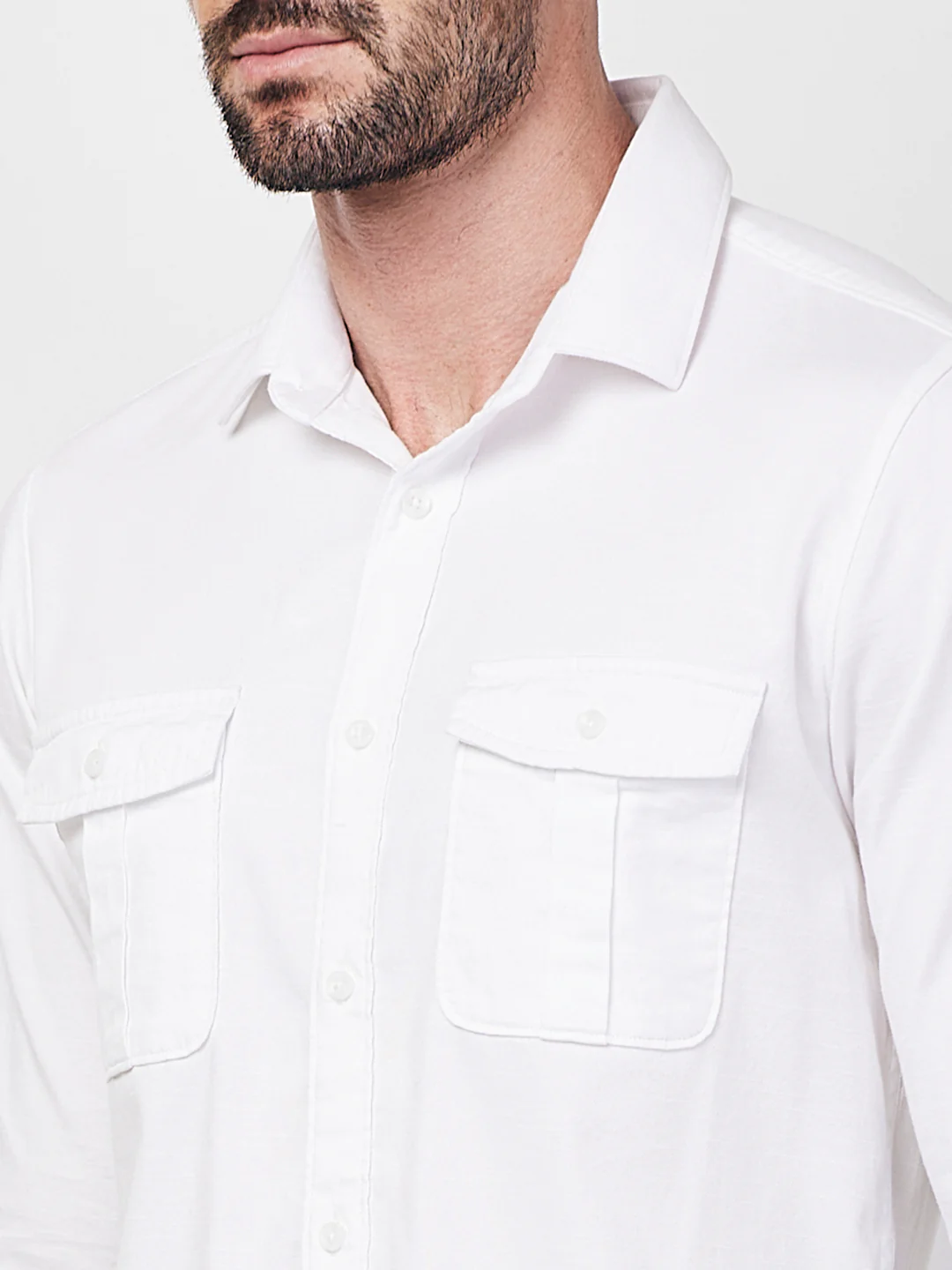 Full sleeves Slim Fit White Double Pocket Solid Shirt - Image 6