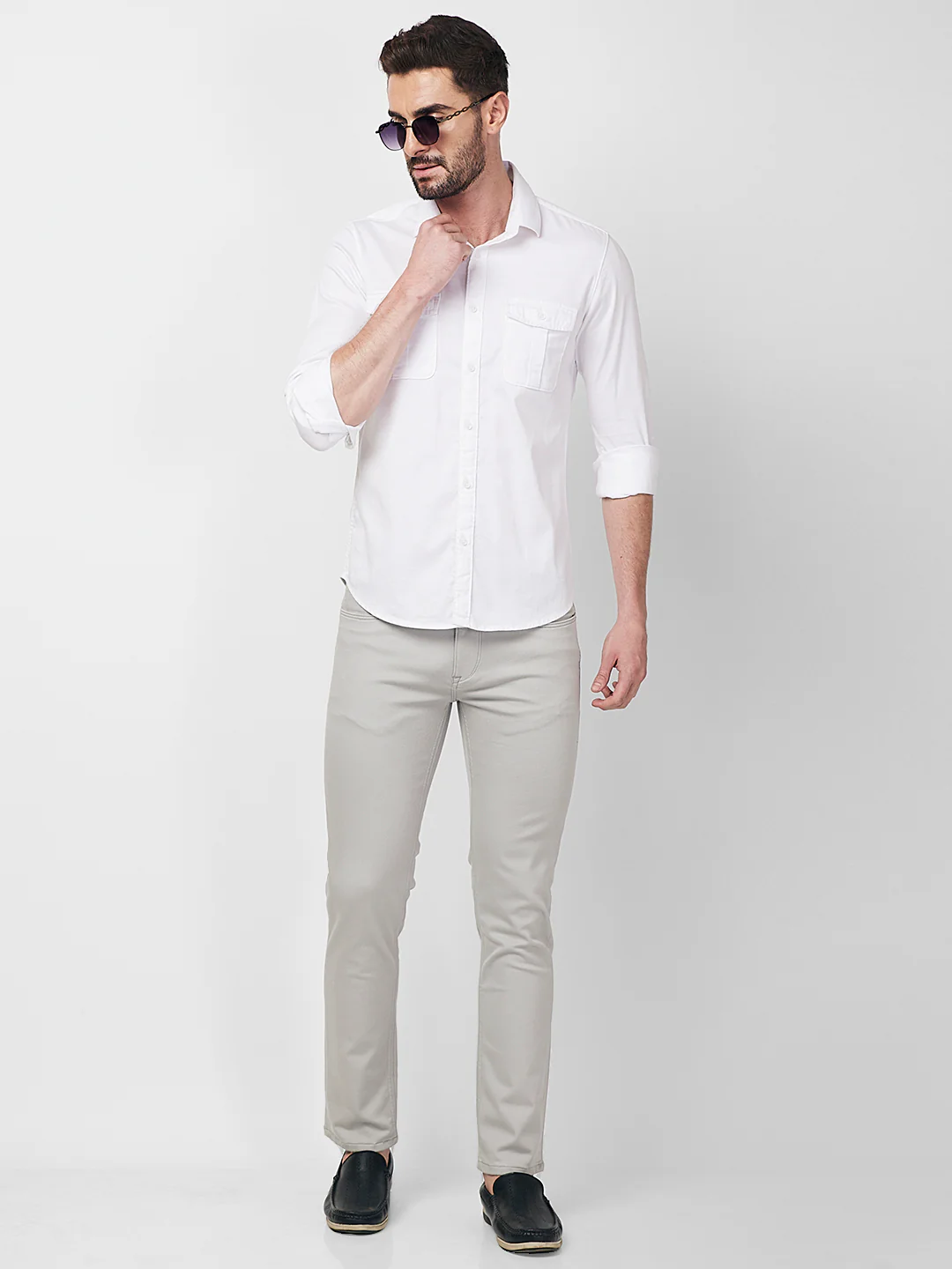 Full sleeves Slim Fit White Double Pocket Solid Shirt - Image 8