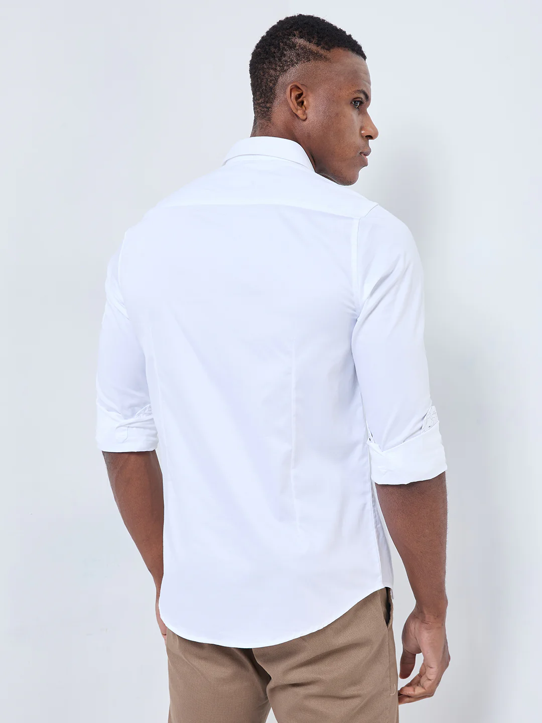 Full sleeves Slim Fit White Satin Solid Shirt - Image 5
