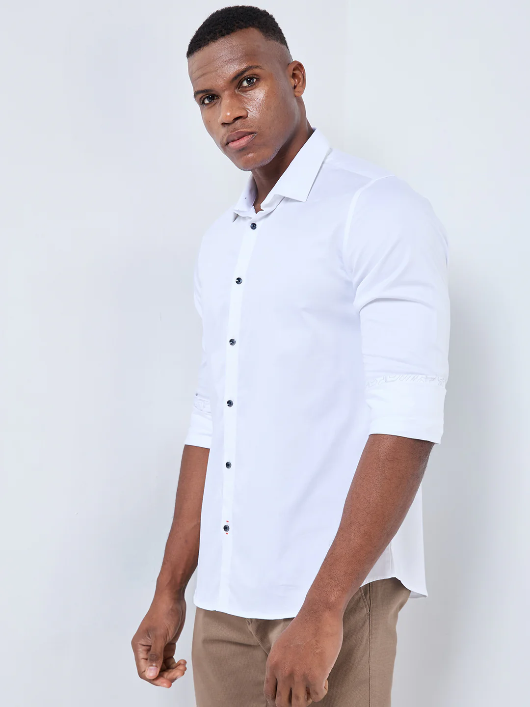 Full sleeves Slim Fit White Satin Solid Shirt - Image 6