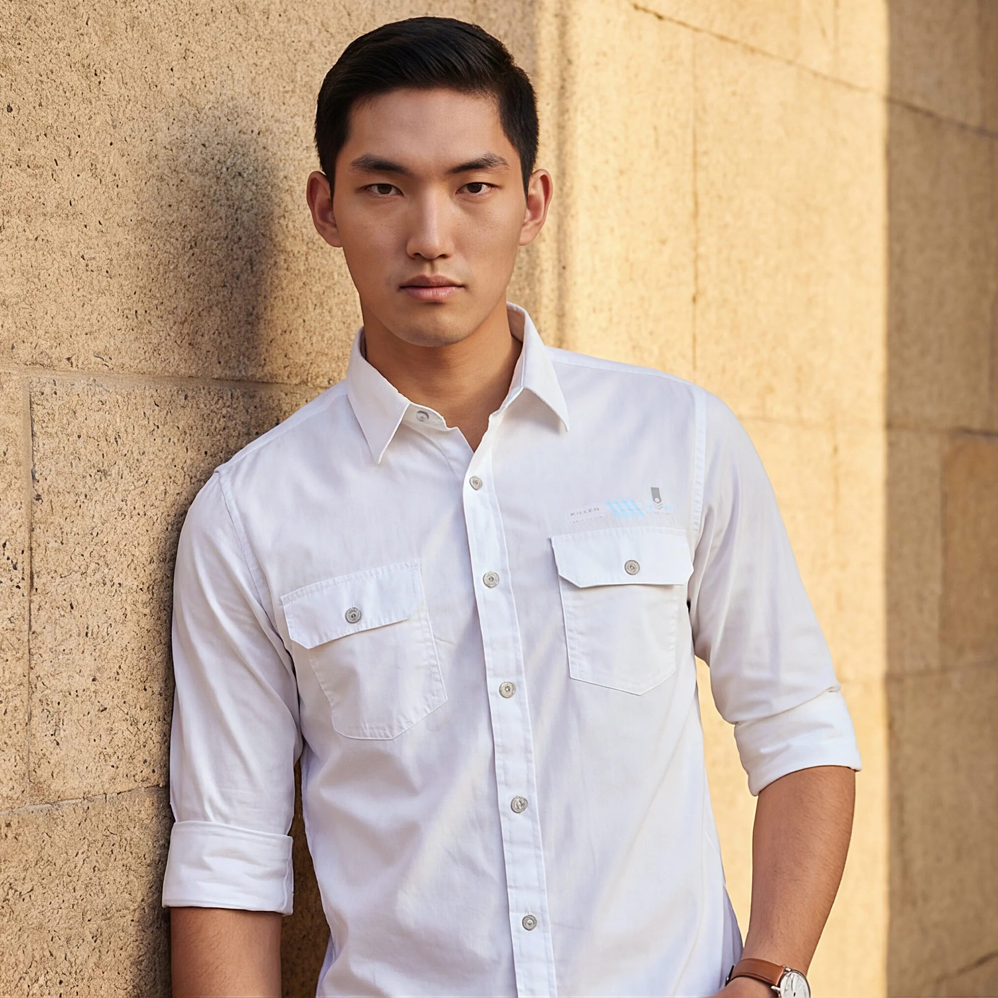 Full sleeves Slim Fit White Double Pocket Solid Shirt - Image 2