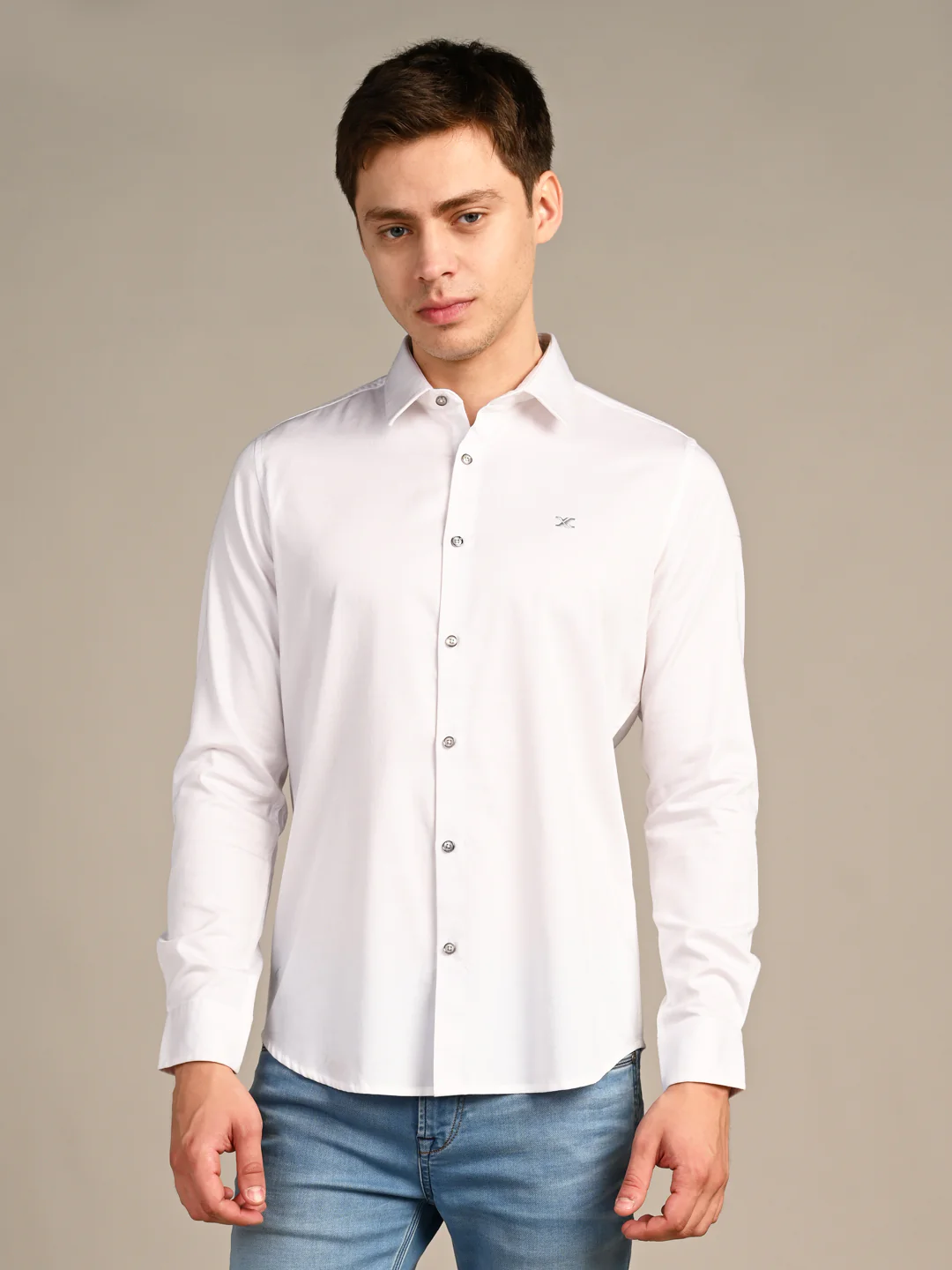 Full sleeves Slim Fit White Premium Satin Solid Shirt - Image 4