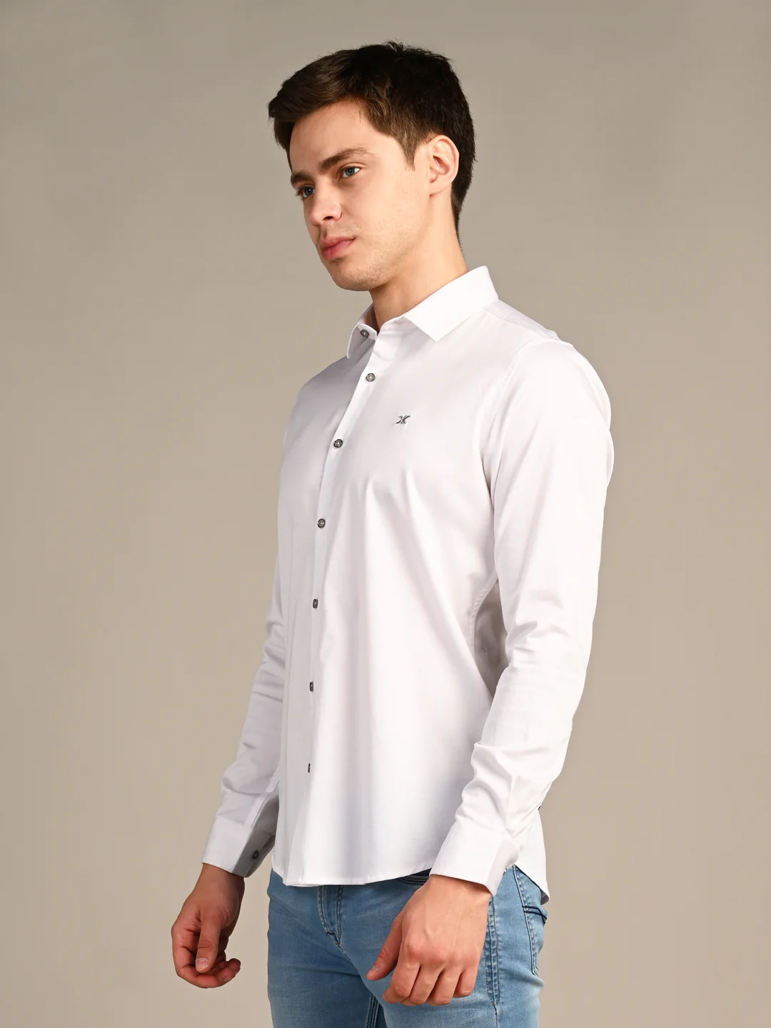 Full sleeves Slim Fit White Premium Satin Solid Shirt - Image 5