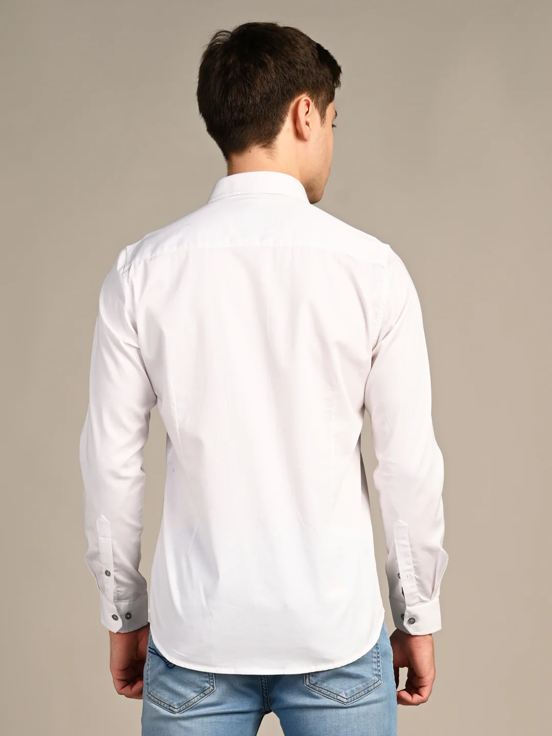 Full sleeves Slim Fit White Premium Satin Solid Shirt - Image 7