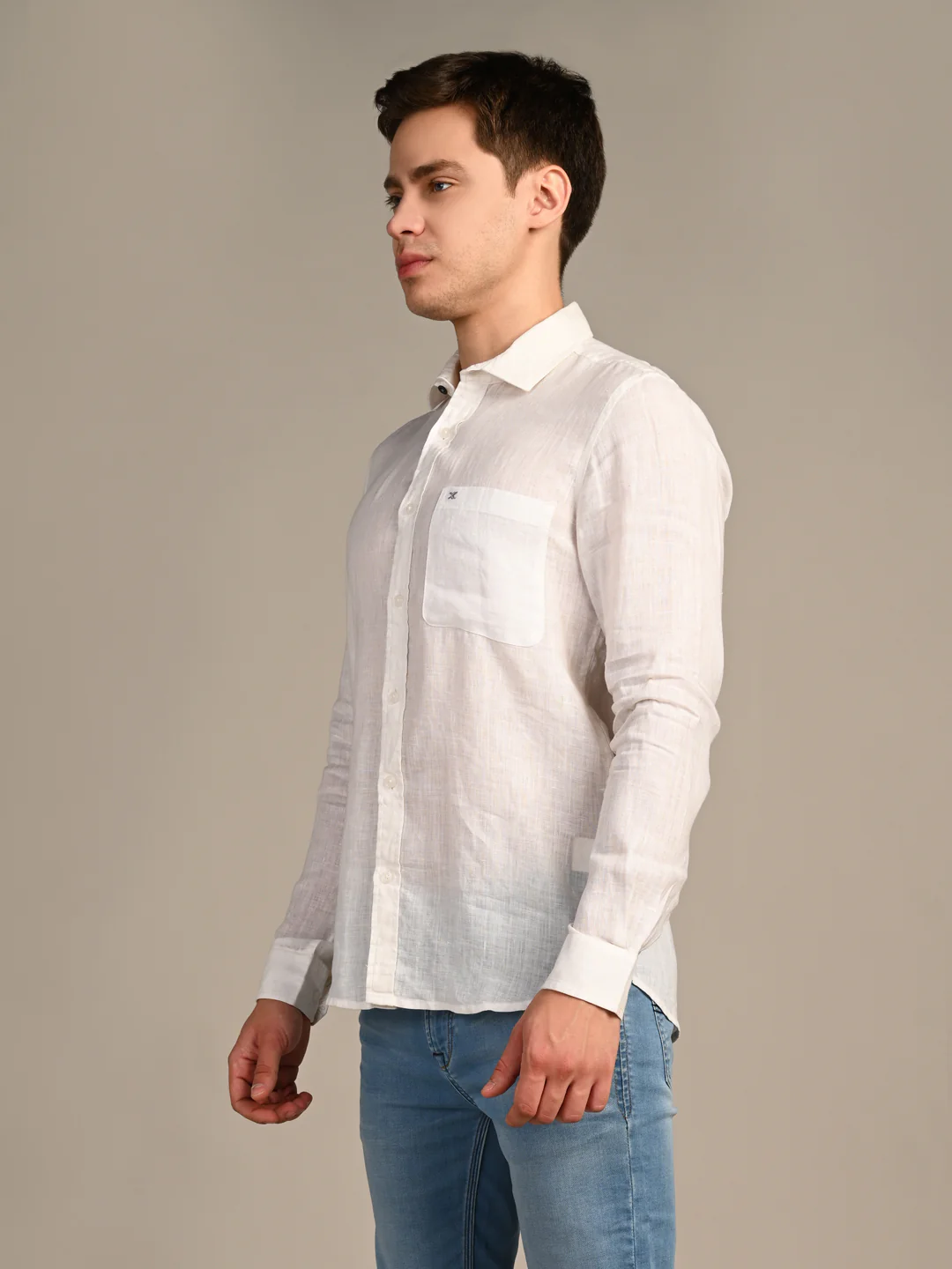 Full sleeves Slim Fit White Pure Linen Solid Shirt - Image 5