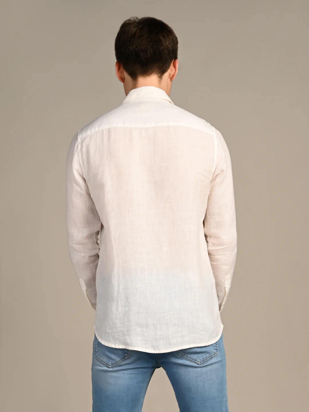 Full sleeves Slim Fit White Pure Linen Solid Shirt - Image 7