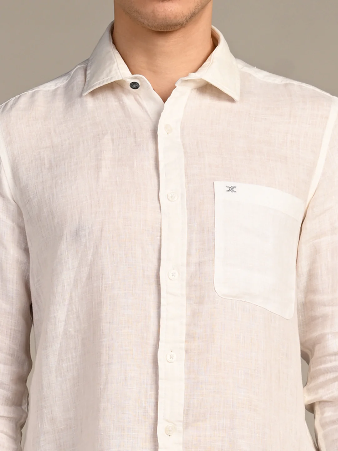 Full sleeves Slim Fit White Pure Linen Solid Shirt - Image 8