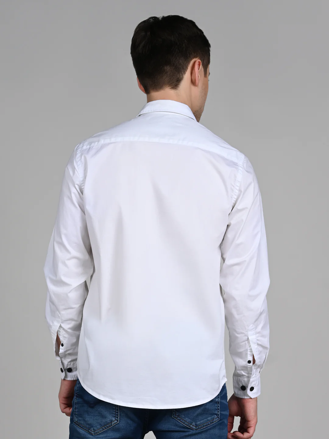 Full Sleeves Straight Fit White Double Pocket Solid Shirt - Image 7