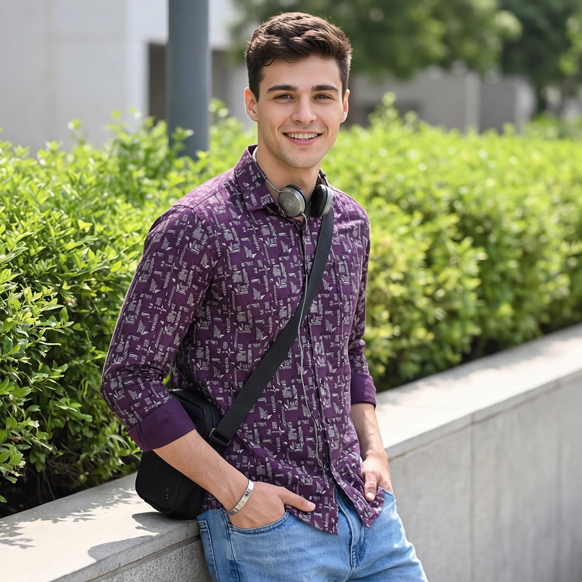 Full Sleeves Slim Fit All-Over Geometric Ethnic Fusion Print Shirt - Image 2