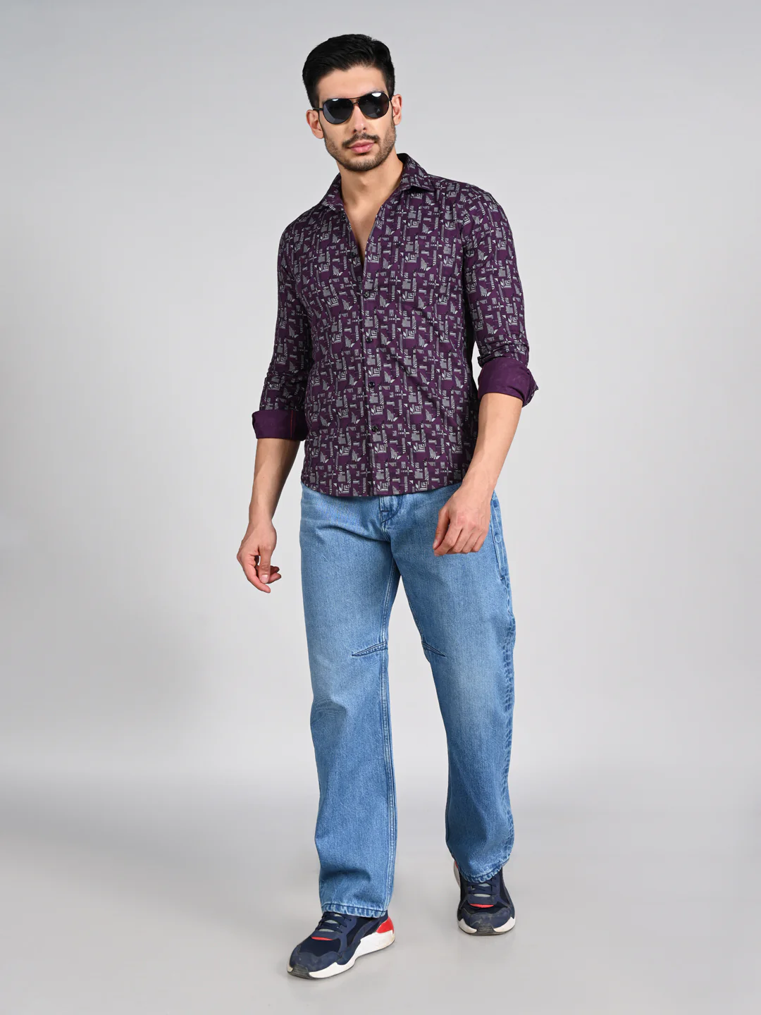 Full Sleeves Slim Fit All-Over Geometric Ethnic Fusion Print Shirt - Image 3