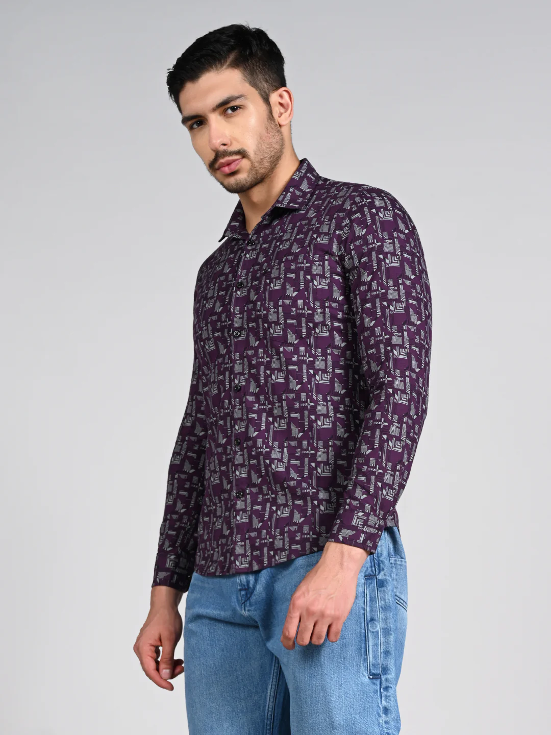 Full Sleeves Slim Fit All-Over Geometric Ethnic Fusion Print Shirt - Image 6
