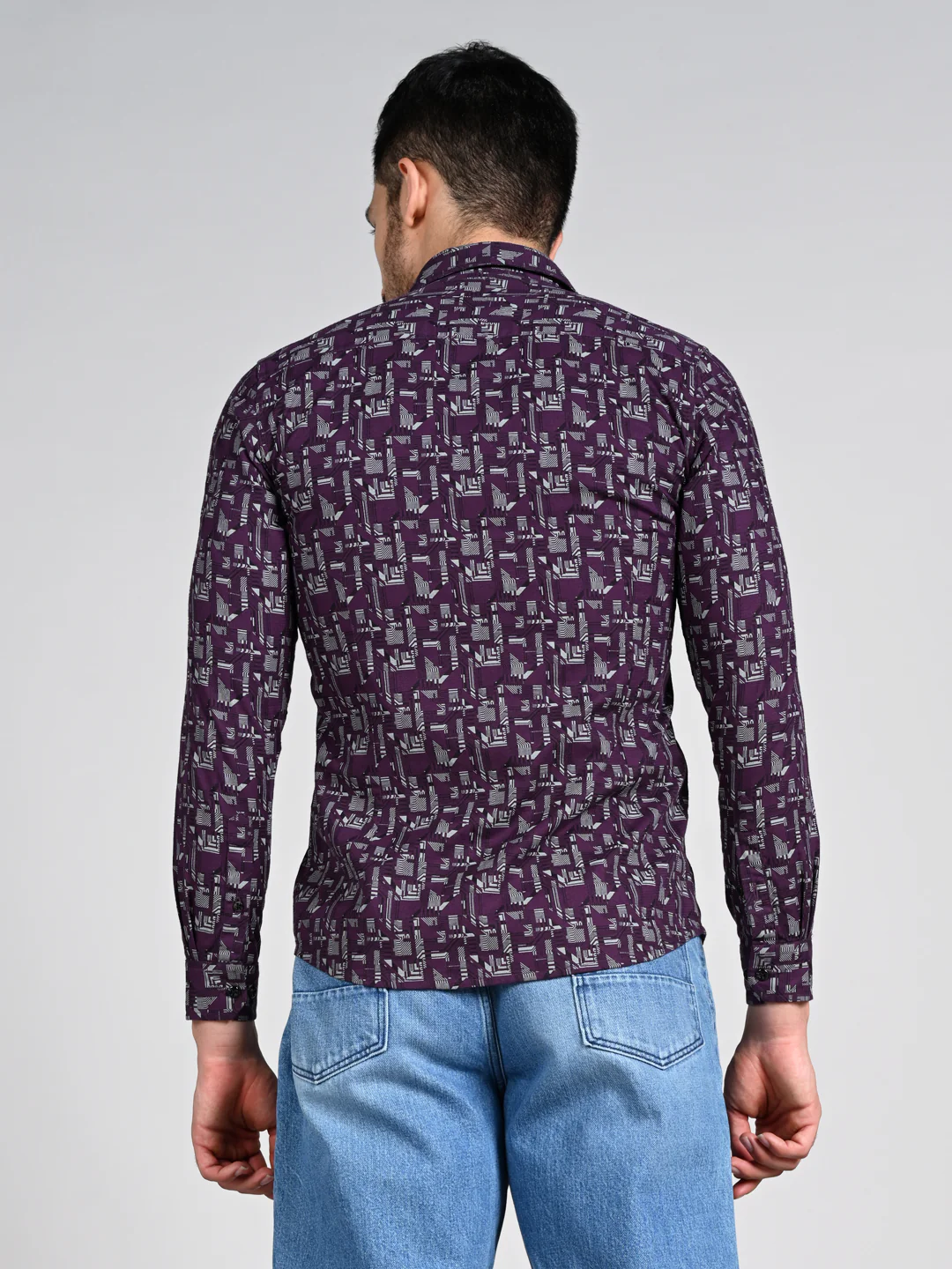 Full Sleeves Slim Fit All-Over Geometric Ethnic Fusion Print Shirt - Image 7