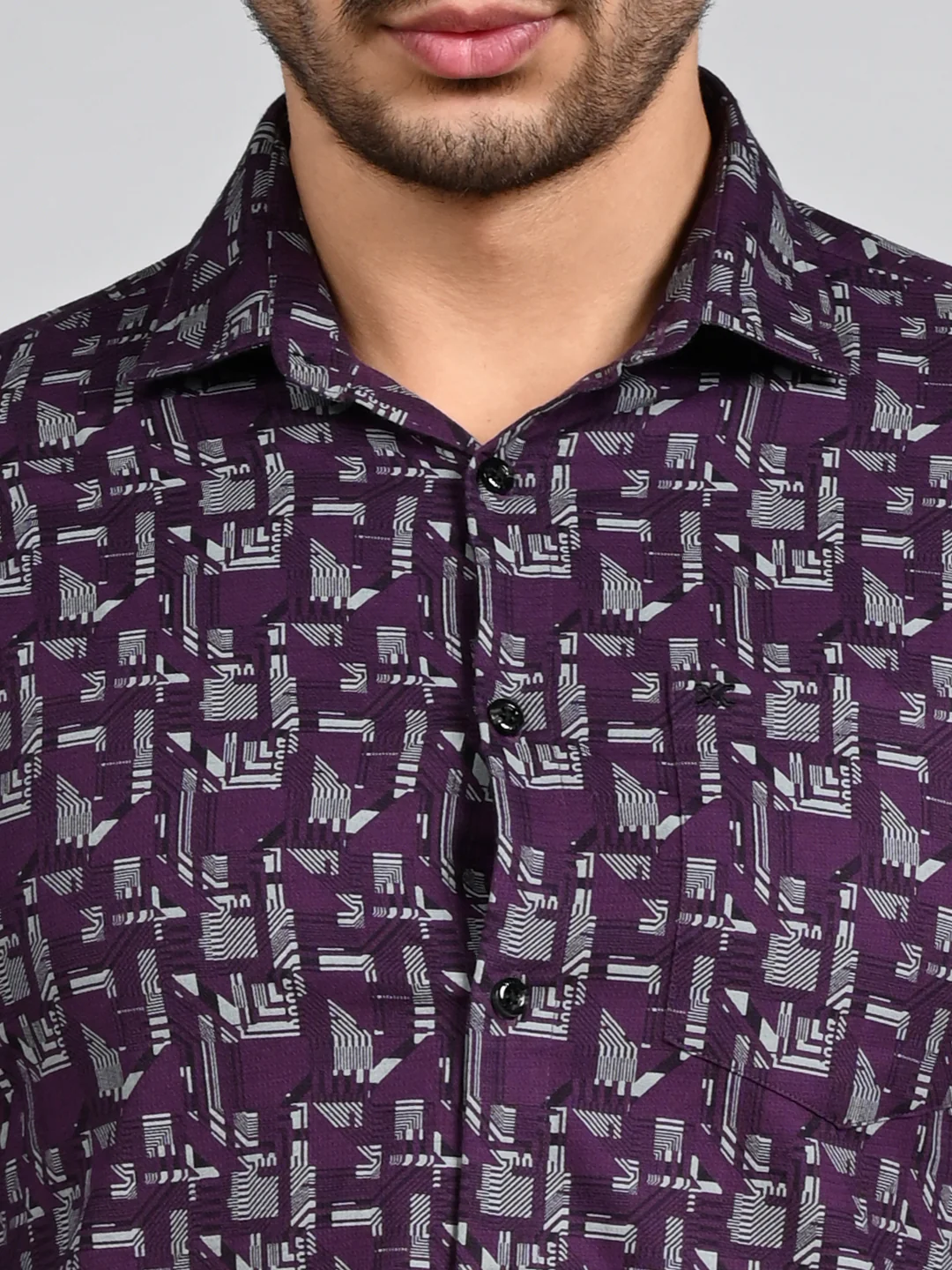 Full Sleeves Slim Fit All-Over Geometric Ethnic Fusion Print Shirt - Image 8