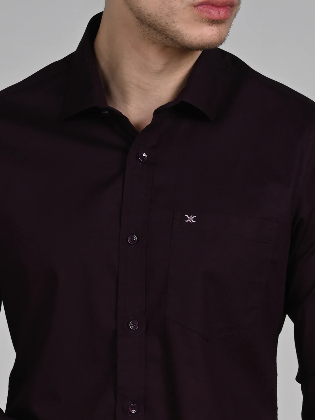 Full Sleeves Slim Fit Wine Doddy Structured Solid Shirt - Image 8