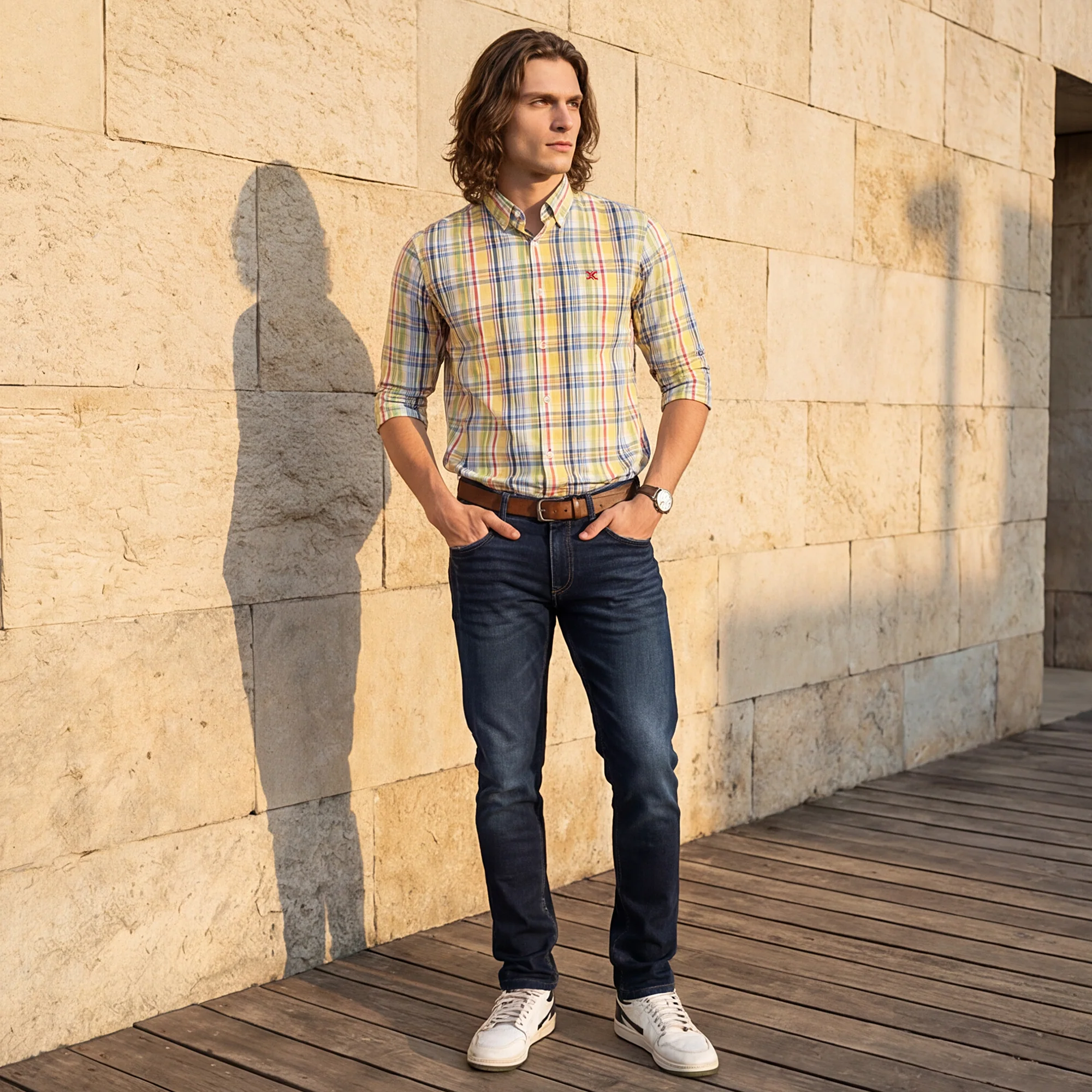 Full sleeves Slim Fit Yellow Light Weight Multi Checks Shirt