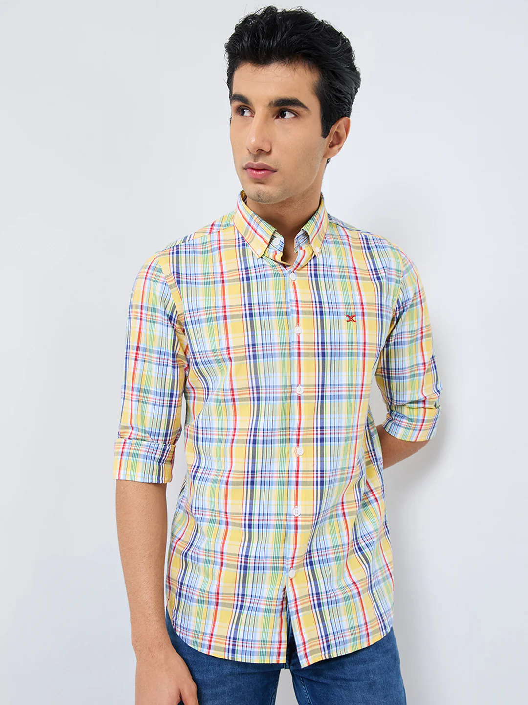 Full sleeves Slim Fit Yellow Light Weight Multi Checks Shirt - Image 3