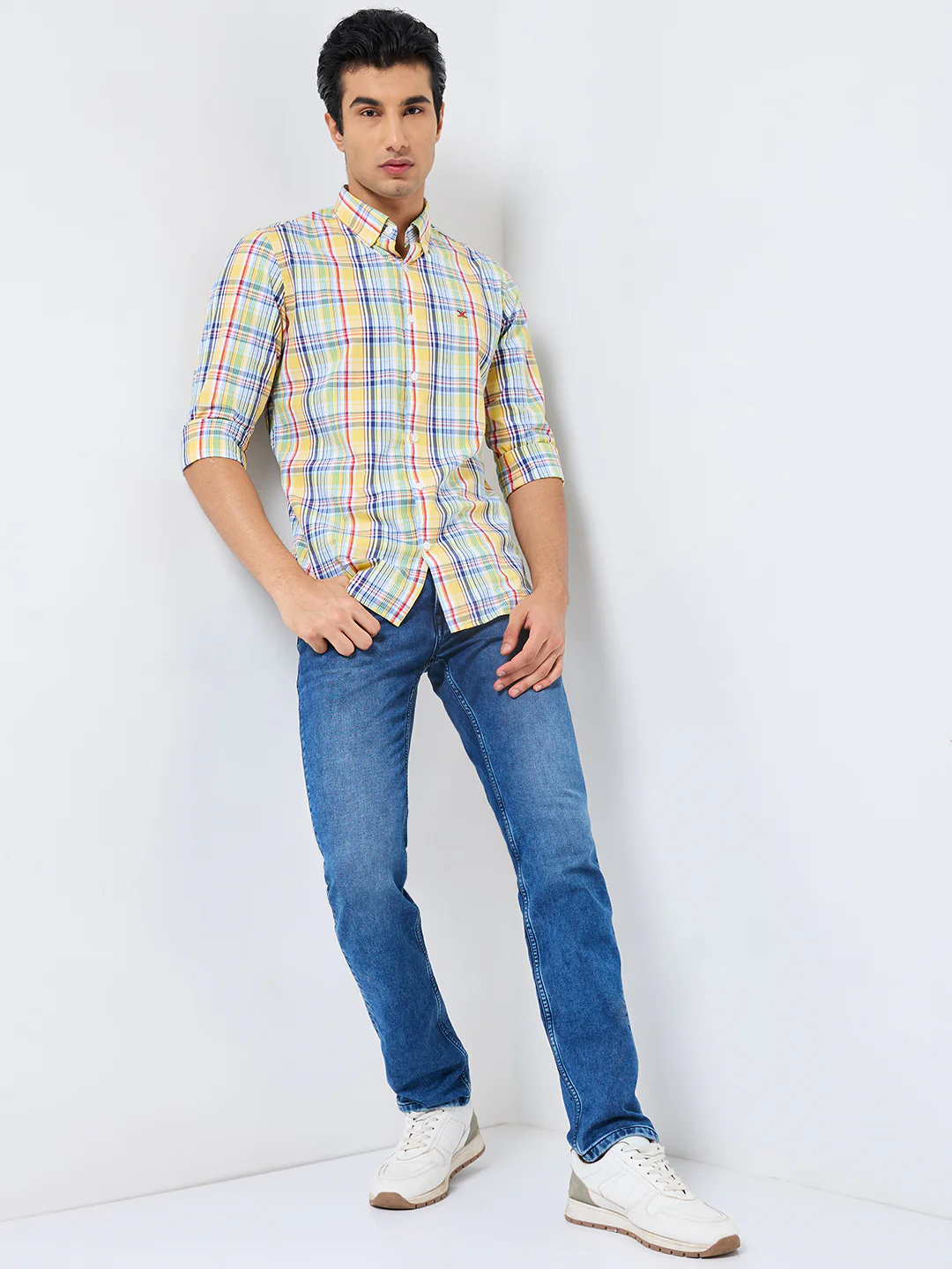 Full sleeves Slim Fit Yellow Light Weight Multi Checks Shirt - Image 4