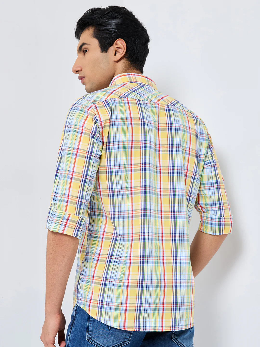 Full sleeves Slim Fit Yellow Light Weight Multi Checks Shirt - Image 5