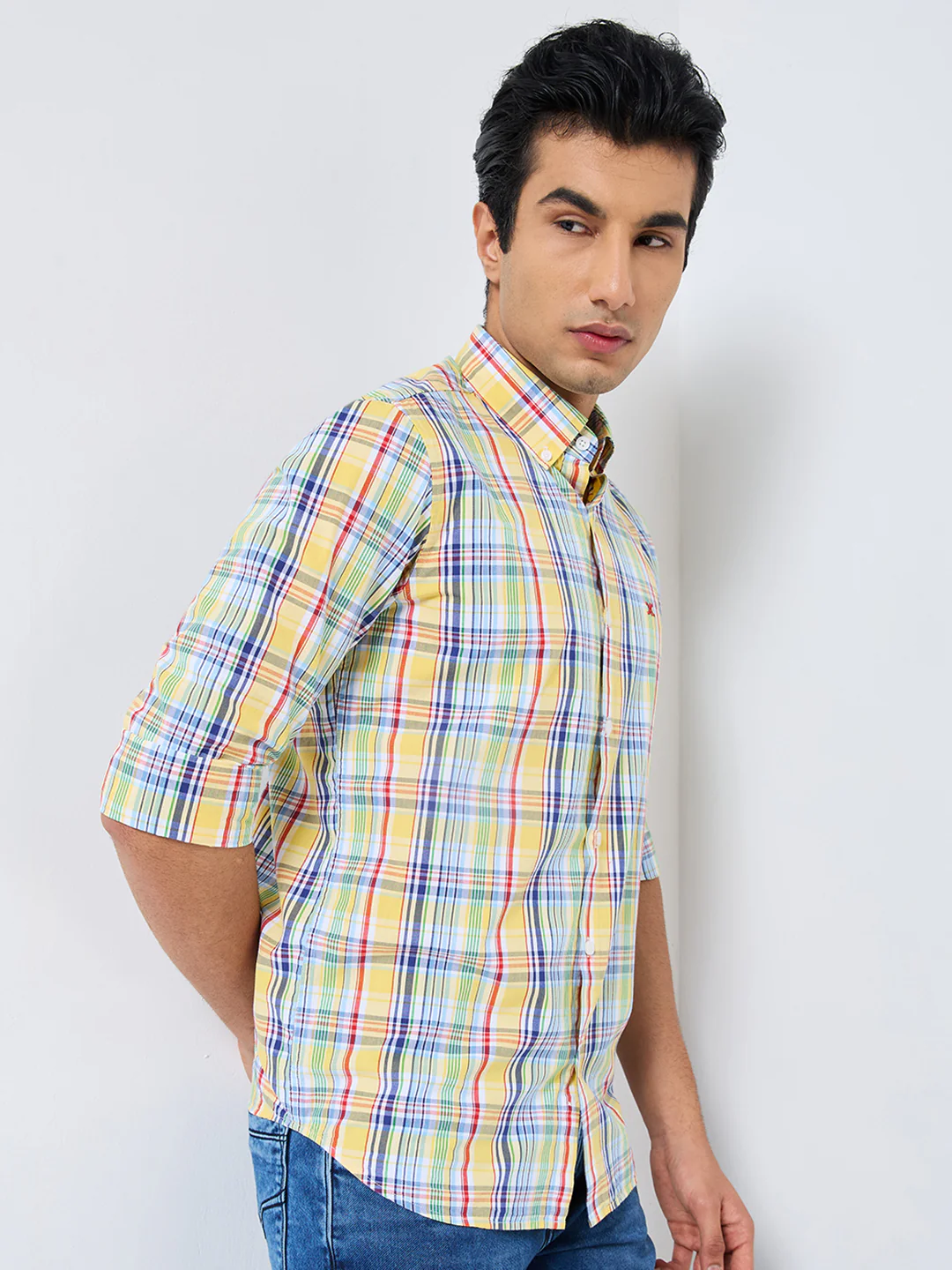 Full sleeves Slim Fit Yellow Light Weight Multi Checks Shirt - Image 8
