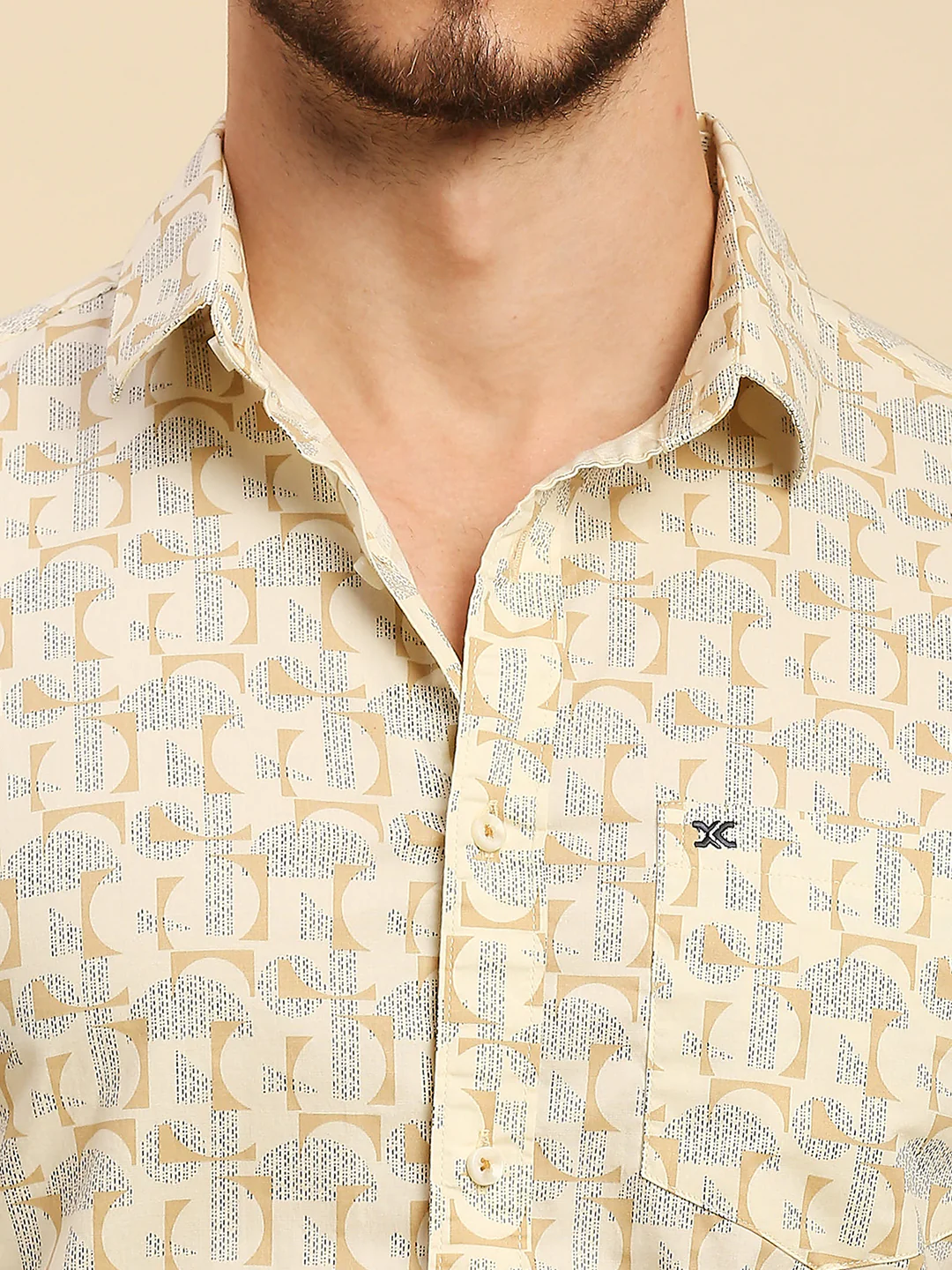 Full Sleeves Slim Fit Lemon Yellow all-over Geometric print Shirt - Image 8