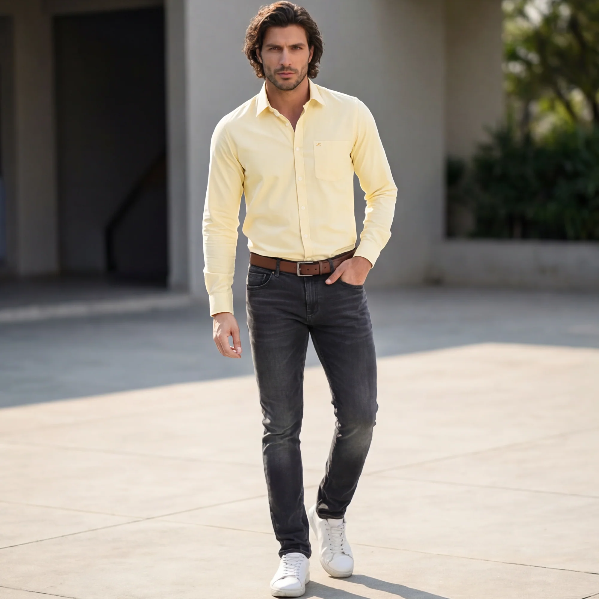 Full Sleeves Slim Fit Lemon Solid Oxford Shirt