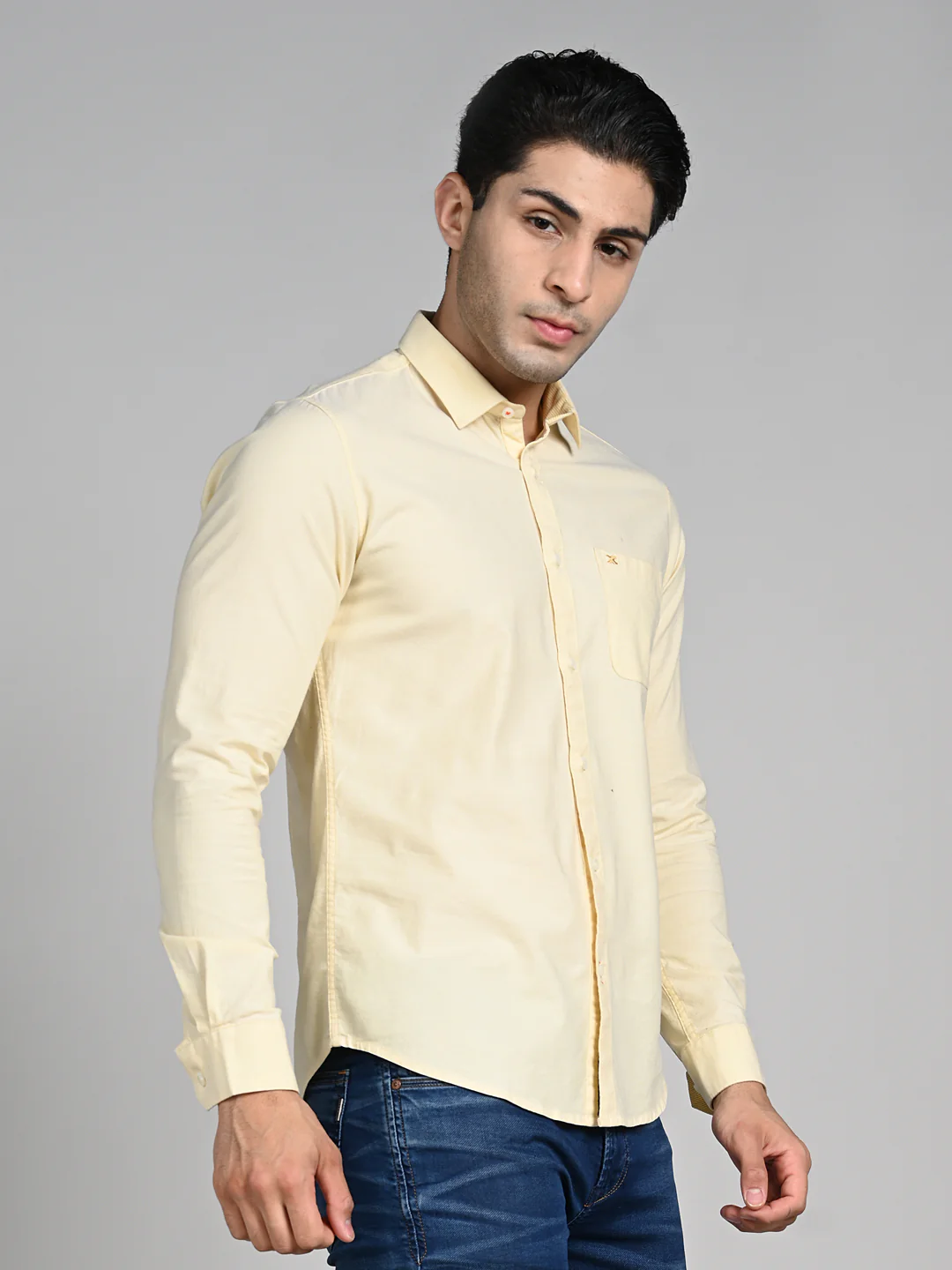 Full Sleeves Slim Fit Lemon Solid Oxford Shirt - Image 6