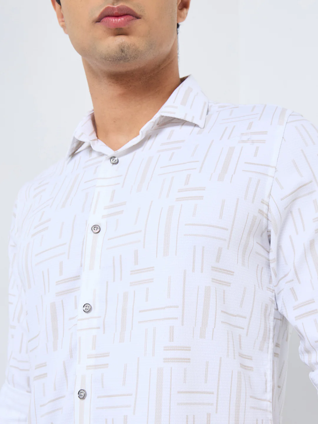 Men's Beige Printed Slim Fit Shirts - Image 7
