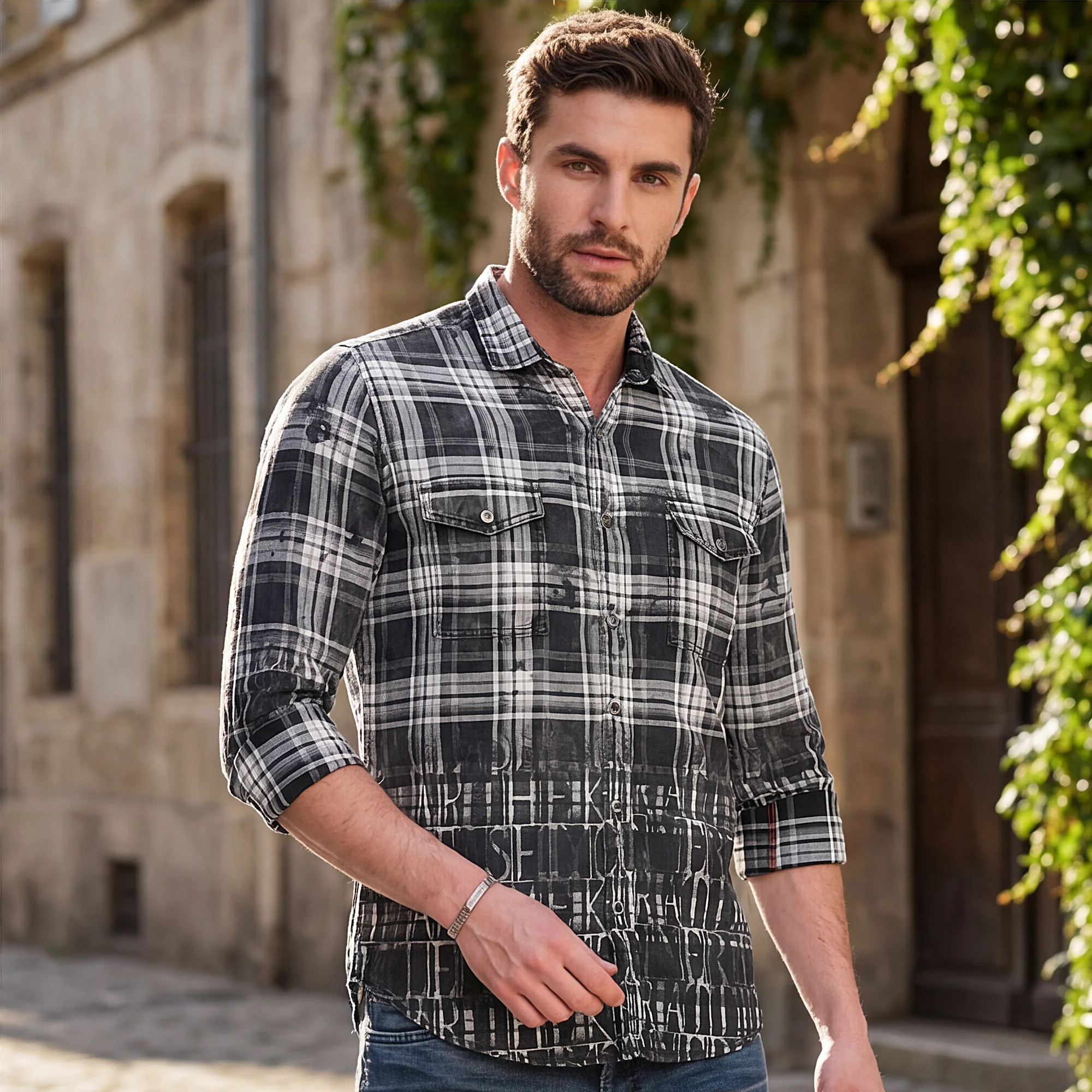 Men's Black Checks Slim Fit Shirts - Image 2