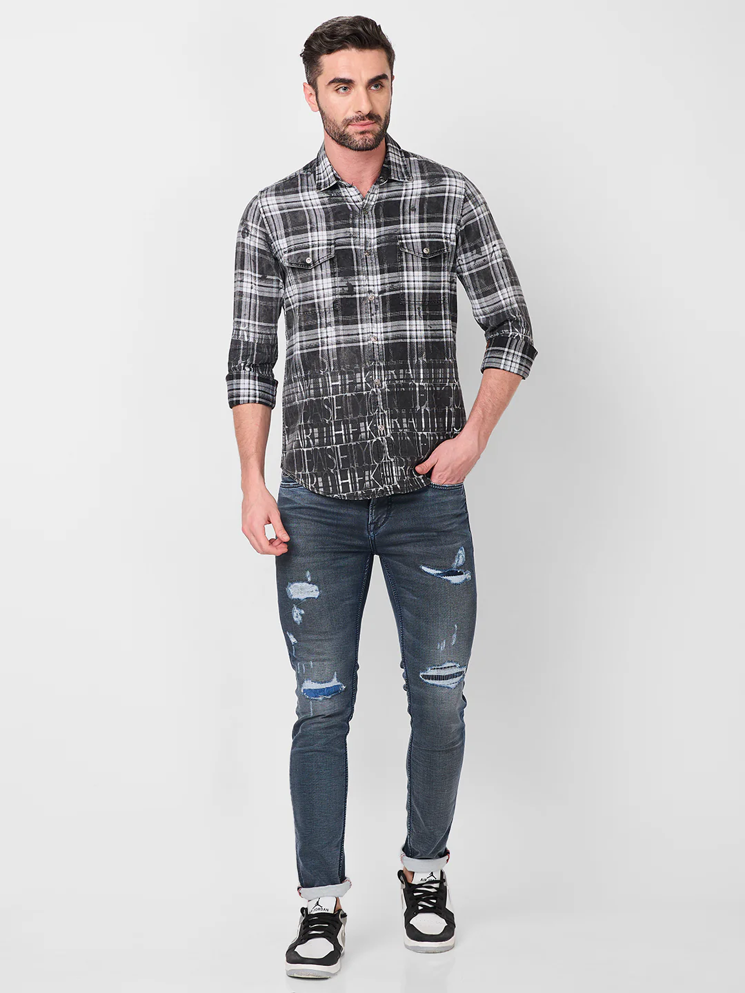 Men's Black Checks Slim Fit Shirts - Image 4
