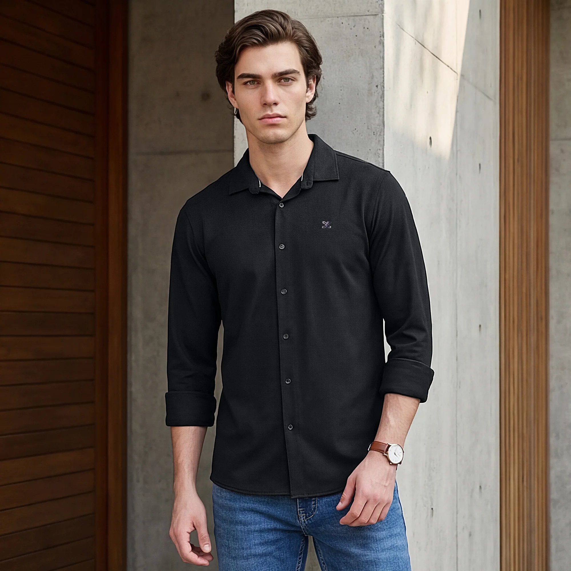 Men's Black Solid Slim Fit Shirts - Image 2