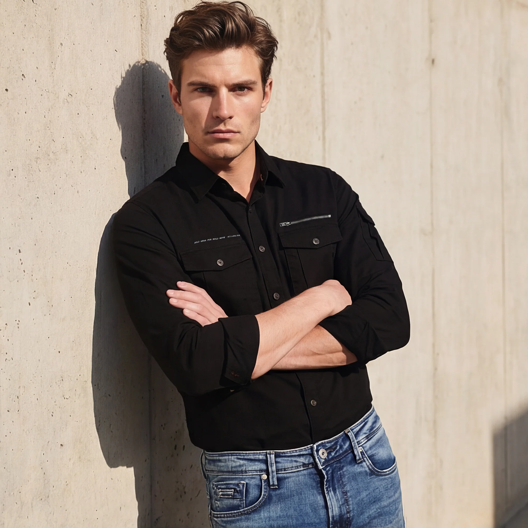 Men's Black Solid Slim Fit Shirts - Image 2