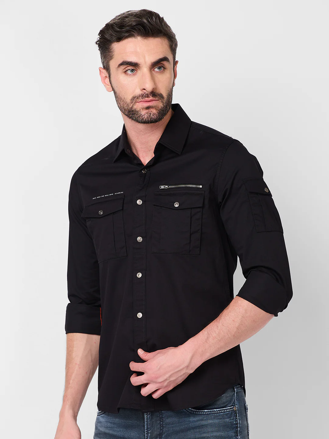 Men's Black Solid Slim Fit Shirts - Image 6