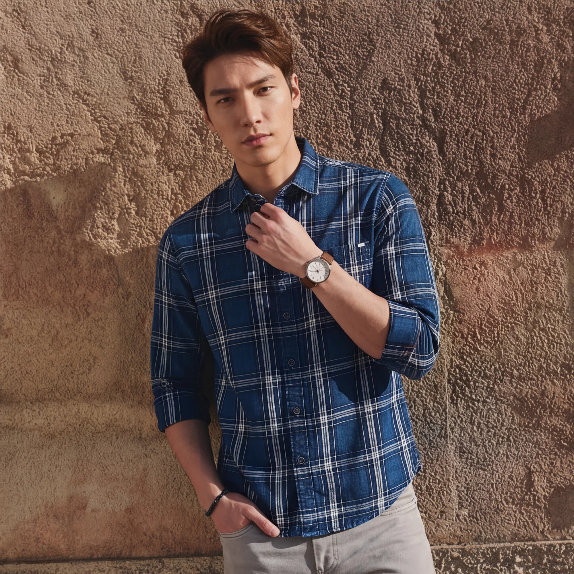 Men's Blue Checks Slim Fit Shirts - Image 2