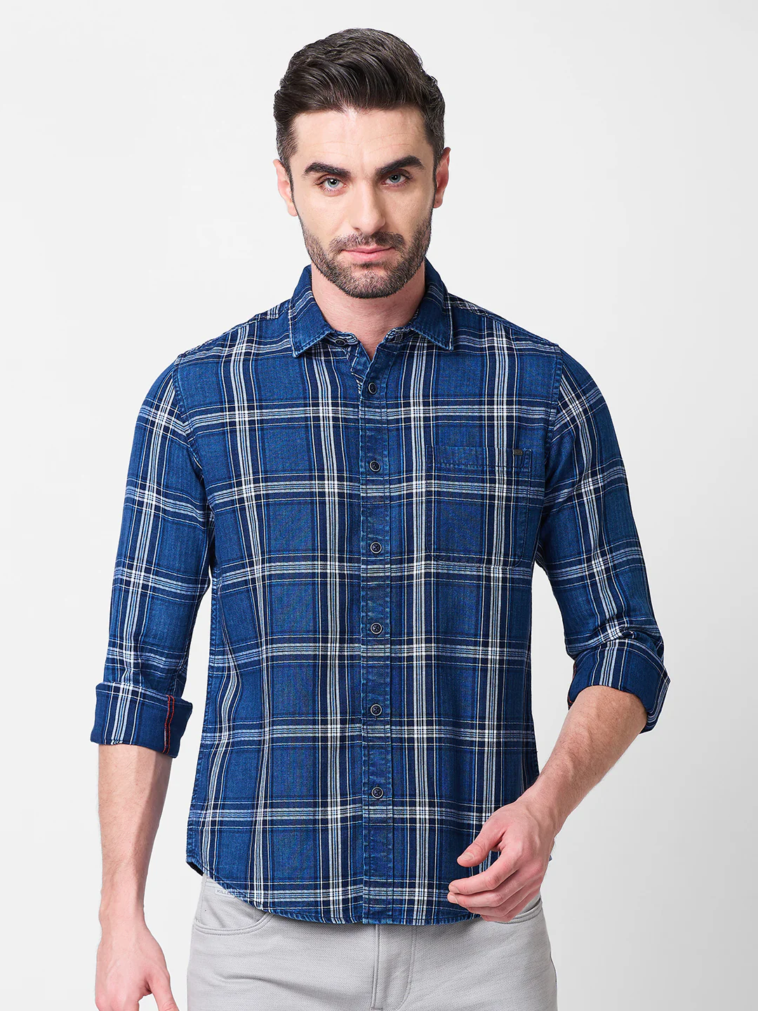 Men's Blue Checks Slim Fit Shirts - Image 3