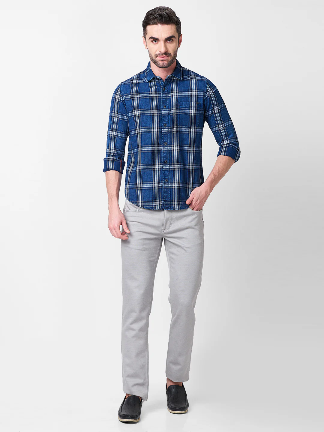 Men's Blue Checks Slim Fit Shirts - Image 4