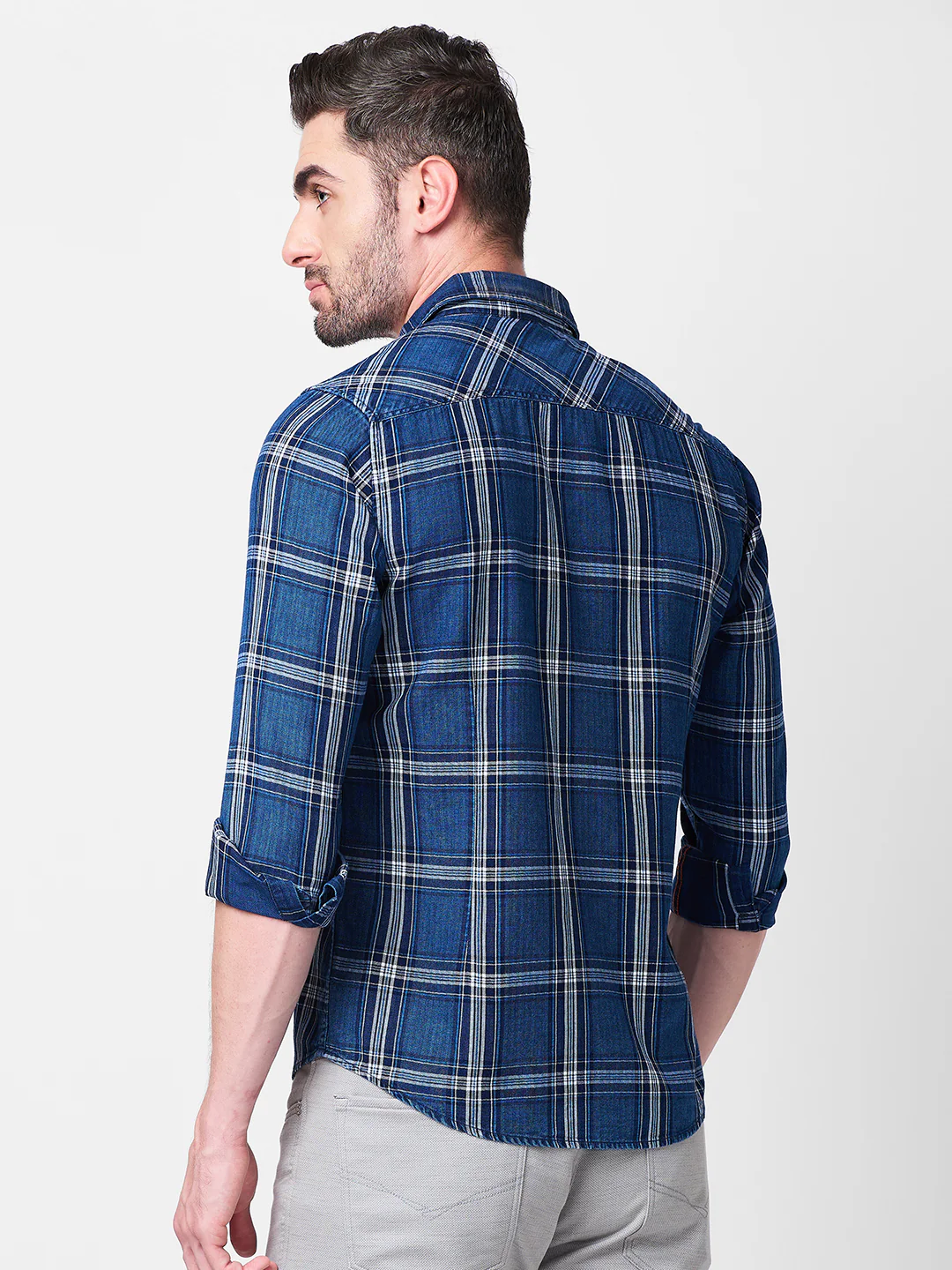 Men's Blue Checks Slim Fit Shirts - Image 5