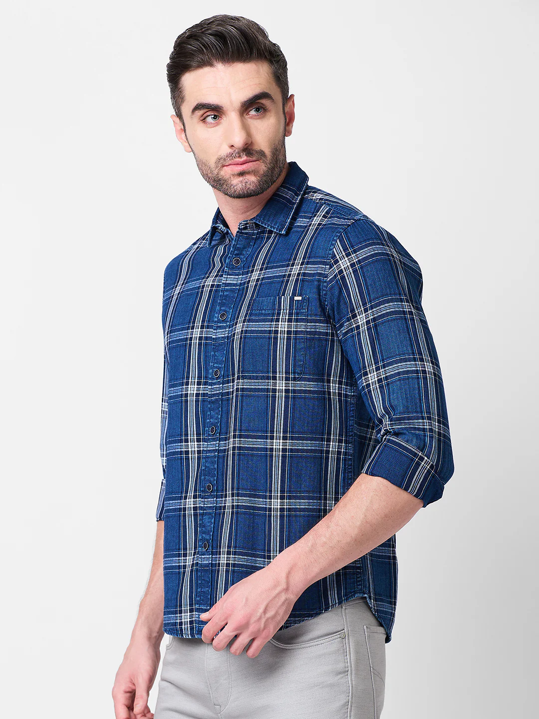 Men's Blue Checks Slim Fit Shirts - Image 6